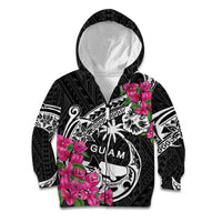Guam Chamorro Kid Hoodie Bougainvillea Black Polynesian Tribal Pattern