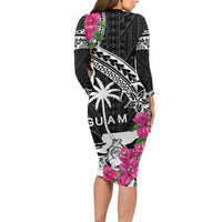 Guam Chamorro Long Sleeve Bodycon Dress Bougainvillea Black Polynesian Tribal Pattern
