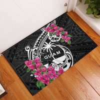 Guam Chamorro Rubber Doormat Bougainvillea Black Polynesian Tribal Pattern