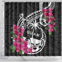Guam Chamorro Shower Curtain Bougainvillea Black Polynesian Tribal Pattern