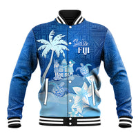 Personalised Bula Fiji Baseball Jacket Fijian Masi Pattern With Blue Coat Of Arms LT05 Unisex Blue - Polynesian Pride