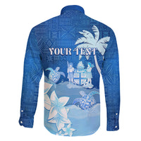 Personalised Bula Fiji Family Matching Tank Maxi Dress and Hawaiian Shirt Fijian Masi Pattern With Blue Coat Of Arms LT05 - Polynesian Pride