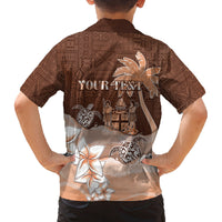 Personalised Bula Fiji Family Matching Off Shoulder Long Sleeve Dress and Hawaiian Shirt Fijian Masi Pattern With Brown Coat Of Arms LT05 - Polynesian Pride