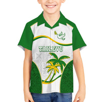 Custom Tailevu Rugby Family Matching Long Sleeve Bodycon Dress and Hawaiian Shirt Fiji Tapa Pattern LT05 Son's Shirt Green - Polynesian Pride