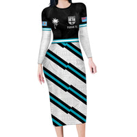 Custom Fiji Rugby Family Matching Long Sleeve Bodycon Dress and Hawaiian Shirt Fijian 7s With Tapa Pattern LT05 Mom's Dress White - Polynesian Pride