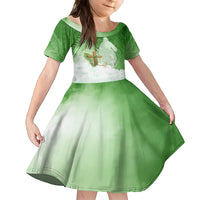 Happy Palm Sunday Family Matching Off Shoulder Long Sleeve Dress and Hawaiian Shirt With Polynesian Pattern LT05 Daughter's Dress Green - Polynesian Pride