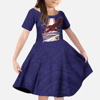 Personalised American Samoa Flag Day Family Matching Off Shoulder Maxi Dress and Hawaiian Shirt Flag Style LT05 Daughter's Dress Blue - Polynesian Pride