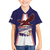 Personalised American Samoa Flag Day Family Matching Off Shoulder Maxi Dress and Hawaiian Shirt Flag Style LT05 Son's Shirt Blue - Polynesian Pride