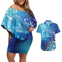 Polynesia Autism Awareness Couples Matching Off Shoulder Short Dress and Hawaiian Shirt Be In Awe Of My 'Tism
