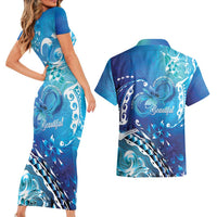 Polynesia Autism Awareness Couples Matching Short Sleeve Bodycon Dress and Hawaiian Shirt Be In Awe Of My 'Tism
