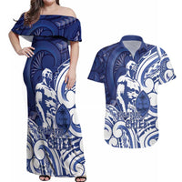 Guam Chief Kepuha Couples Matching Off Shoulder Maxi Dress and Hawaiian Shirt Chamorro Pride