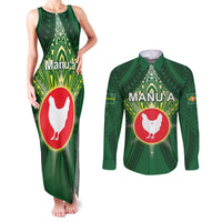 Personalized American Samoa Manu'a Cession Day Couples Matching Tank Maxi Dress and Long Sleeve Button Shirt With Polynesian Pattern LT05 Green - Polynesian Pride