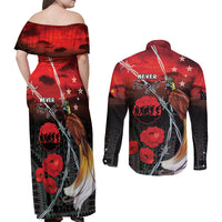 Papua New Guinea Remembrance Day Couples Matching Off Shoulder Maxi Dress and Long Sleeve Button Shirt Lest We Forget