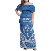 Personalised Kosrae State Gospel Day Family Matching Off Shoulder Maxi Dress and Hawaiian Shirt Simple Style LT05 Mom's Dress Blue - Polynesian Pride