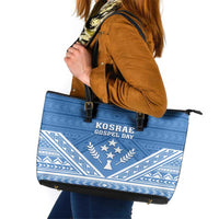 Kosrae State Gospel Day Leather Tote Bag Simple Style LT05 Blue - Polynesian Pride