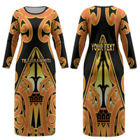 Personalised New Zealand Te Tairawhiti Family Matching Long Sleeve Bodycon Dress and Hawaiian Shirt Maori Koru Pattern LT05 Mom's Dress Orange - Polynesian Pride