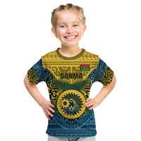 Vanuatu Sanma Province Kid T Shirt Coat Of Arms And Namele Fern Polynesian Pattern LT05 Yellow - Polynesian Pride