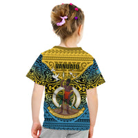 Vanuatu Sanma Province Kid T Shirt Coat Of Arms And Namele Fern Polynesian Pattern LT05 - Polynesian Pride