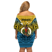 Vanuatu Sanma Province Off Shoulder Short Dress Coat Of Arms And Namele Fern Polynesian Pattern LT05 - Polynesian Pride