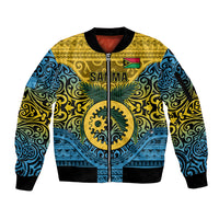Vanuatu Sanma Province Sleeve Zip Bomber Jacket Coat Of Arms And Namele Fern Polynesian Pattern LT05 Unisex Yellow - Polynesian Pride