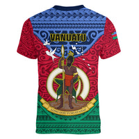 Vanuatu Shefa Province Women V Neck T Shirt Coat Of Arms And Namele Fern Polynesian Pattern LT05 - Polynesian Pride
