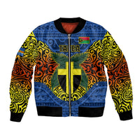 Vanuatu Tafea Province Bomber Jacket Coat Of Arms And Namele Fern Polynesian Pattern LT05 Unisex Blue - Polynesian Pride