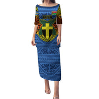 Vanuatu Tafea Province Puletasi Coat Of Arms And Namele Fern Polynesian Pattern LT05 Long Dress Blue - Polynesian Pride
