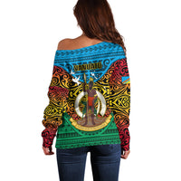 Vanuatu Torba Province Off Shoulder Sweater Vanuatuan Coat Of Arms Polynesian Pattern LT05 - Polynesian Pride