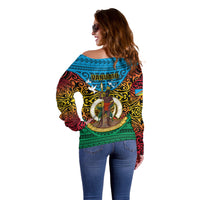 Vanuatu Torba Province Off Shoulder Sweater Vanuatuan Coat Of Arms Polynesian Pattern LT05 - Polynesian Pride