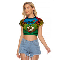 Vanuatu Torba Province Raglan Cropped T Shirt Vanuatuan Coat Of Arms Polynesian Pattern LT05 Female Green - Polynesian Pride