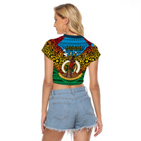 Vanuatu Torba Province Raglan Cropped T Shirt Vanuatuan Coat Of Arms Polynesian Pattern LT05 - Polynesian Pride