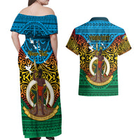 Personalized Vanuatu Torba Province Couples Matching Off Shoulder Maxi Dress and Hawaiian Shirt Vanuatuan Coat Of Arms Polynesian Pattern LT05 - Polynesian Pride