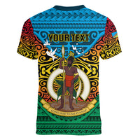 Personalized Vanuatu Torba Province Women V Neck T Shirt Vanuatuan Coat Of Arms Polynesian Pattern LT05 - Polynesian Pride