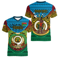 Personalized Vanuatu Torba Province Women V Neck T Shirt Vanuatuan Coat Of Arms Polynesian Pattern LT05 - Polynesian Pride