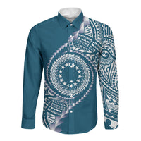 Cook Islands Gospel Day Long Sleeve Button Shirt Blue Tribal Curves LT05 Unisex Blue - Polynesian Pride