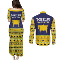 Tokelau Christmas Couples Matching Puletasi and Long Sleeve Button Shirt Tokelauan Turtle Santa Sleigh LT05 - Polynesian Pride