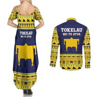 Tokelau Christmas Couples Matching Summer Maxi Dress and Long Sleeve Button Shirt Tokelauan Turtle Santa Sleigh LT05 - Polynesian Pride