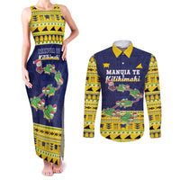 Tokelau Christmas Couples Matching Tank Maxi Dress and Long Sleeve Button Shirt Tokelauan Turtle Santa Sleigh LT05 Yellow - Polynesian Pride