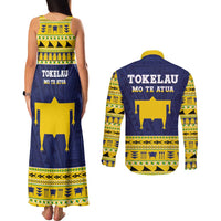 Tokelau Christmas Couples Matching Tank Maxi Dress and Long Sleeve Button Shirt Tokelauan Turtle Santa Sleigh LT05 - Polynesian Pride