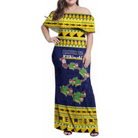 Tokelau Christmas Family Matching Off Shoulder Maxi Dress and Hawaiian Shirt Tokelauan Turtle Santa Sleigh LT05 Mom's Dress Yellow - Polynesian Pride