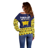 Tokelau Christmas Off Shoulder Sweater Tokelauan Turtle Santa Sleigh