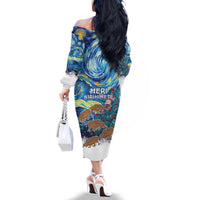 New Zealand Christmas Family Matching Off The Shoulder Long Sleeve Dress and Hawaiian Shirt Kiwis Santa Sleigh Starry Night Style