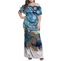 New Zealand Christmas Family Matching Off Shoulder Maxi Dress and Hawaiian Shirt Kiwis Santa Sleigh Starry Night Style LT05 Mom's Dress Blue - Polynesian Pride