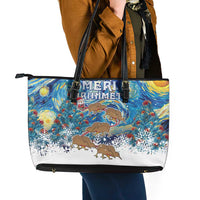 New Zealand Christmas Leather Tote Bag Kiwis Santa Sleigh Starry Night Style