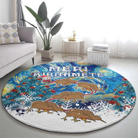 New Zealand Christmas Round Carpet Kiwis Santa Sleigh Starry Night Style