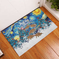 New Zealand Christmas Rubber Doormat Kiwis Santa Sleigh Starry Night Style