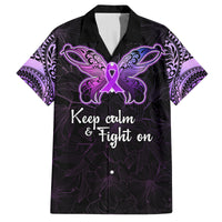 Pancreatic Cancer Awareness Family Matching Summer Maxi Dress and Hawaiian Shirt Keep Calm And Fight On Polynesian Pattern LT05 Dad's Shirt - Short Sleeve Purple - Polynesian Pride