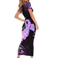 Pancreatic Cancer Awareness Short Sleeve Bodycon Dress Keep Calm And Fight On Polynesian Pattern LT05 - Polynesian Pride