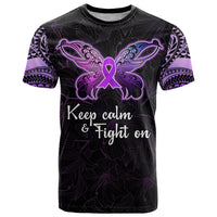 Pancreatic Cancer Awareness T Shirt Keep Calm And Fight On Polynesian Pattern LT05 Purple - Polynesian Pride