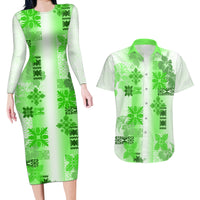 Hawaiian Quilt Couples Matching Long Sleeve Bodycon Dress and Hawaiian Shirt Vintage Pattern Green LT05 Green - Polynesian Pride